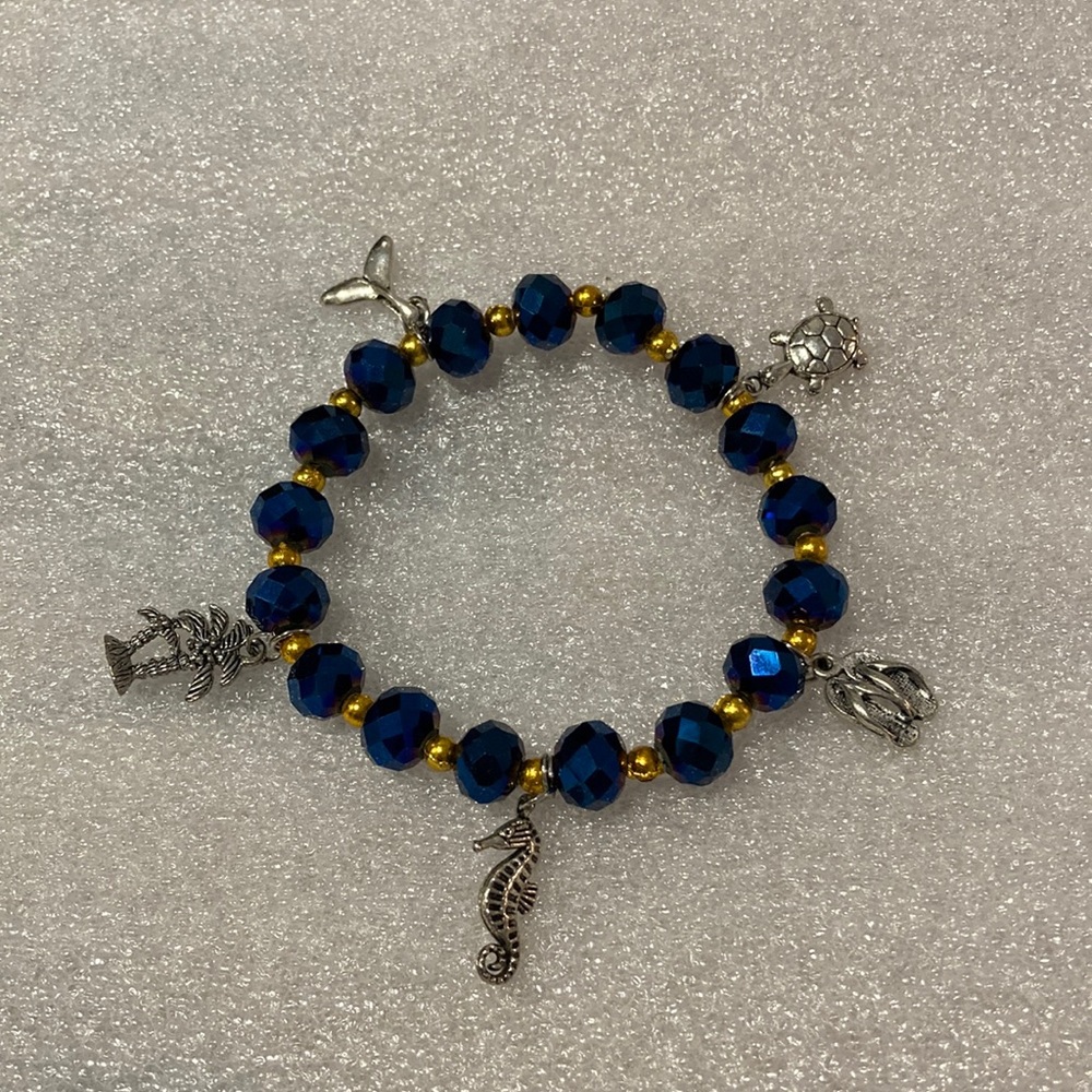 NWOT - Tropical Stretchy Mexican Silver & Gold Balls Dangle Charm Bracelet